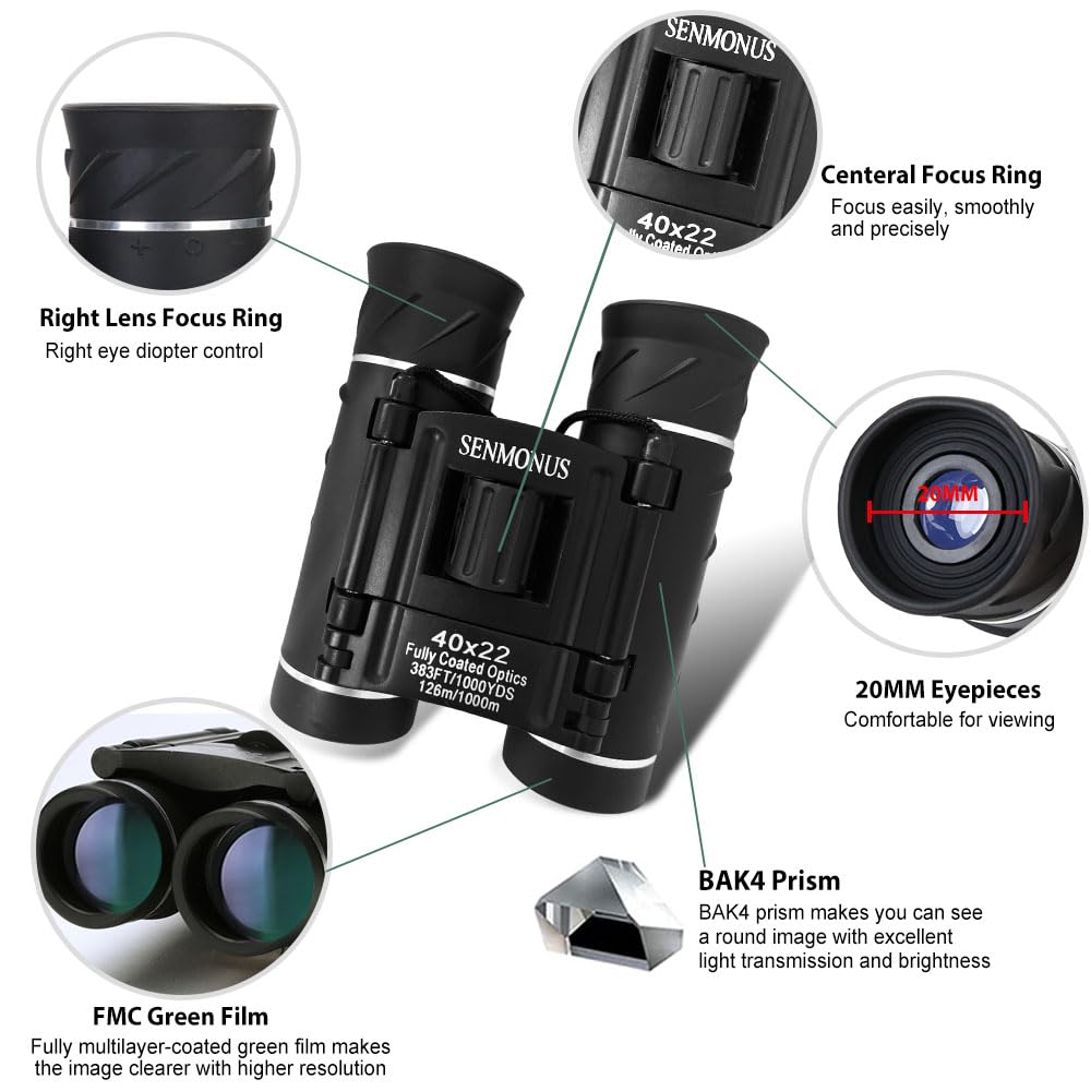 40X22 Compact Small Binoculars For Adults And Kids, Lightweight Pocket Binoculars For Bird Watching, Travel, Concerts, Sports, C